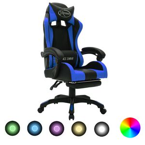 vidaXL Fauteuil de jeux vid&eacute;o avec LED RVB Bleu et noir Similicuir