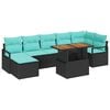 vidaXL Ensemble de canap&eacute; de jardin 8 pc Noir et turquoise polyrotin