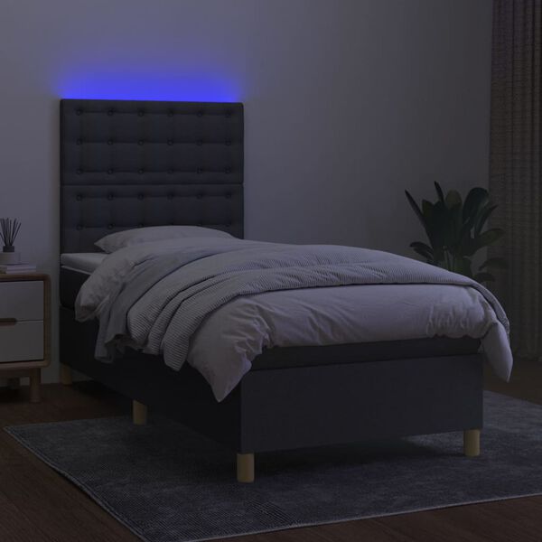 vidaXL Sommier &agrave; lattes de lit et matelas et LED Gris fonc&eacute; 100x200 cm