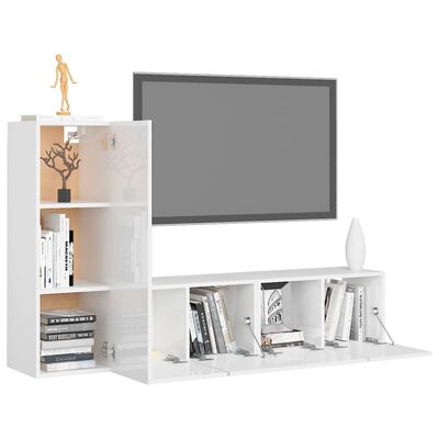 vidaXL Ensemble de meuble TV 3 pcs Blanc brillant Aggloméré