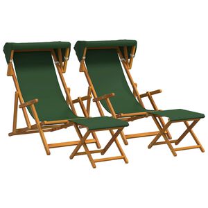 vidaXL Chaise Longue 4 pcs 3 Position Bois d'eucalyptus massif Vert