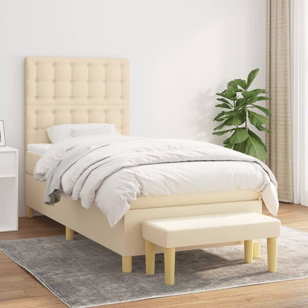 vidaXL Sommier &agrave; lattes de lit avec matelas Cr&egrave;me 80x200 cm Tissu