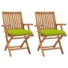 vidaXL Chaises pliantes (lot de 2) avec coussins vert vif, en bois de teck massif