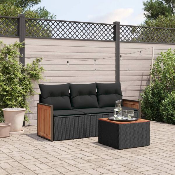 vidaXL Salon de jardin 4 pcs avec coussins noir r&eacute;sine tress&eacute;e