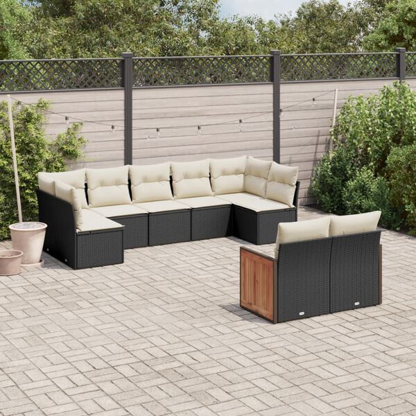 vidaXL Salon de jardin 9 pcs avec coussins noir r&eacute;sine tress&eacute;e