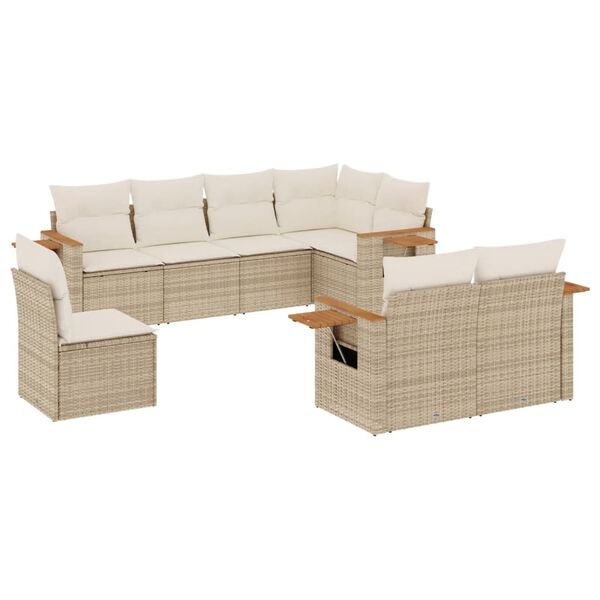 vidaXL Salon de jardin avec coussins 8 pcs beige r&eacute;sine tress&eacute;e