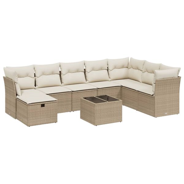 vidaXL Salon de jardin avec coussins 9 pcs beige r&eacute;sine tress&eacute;e