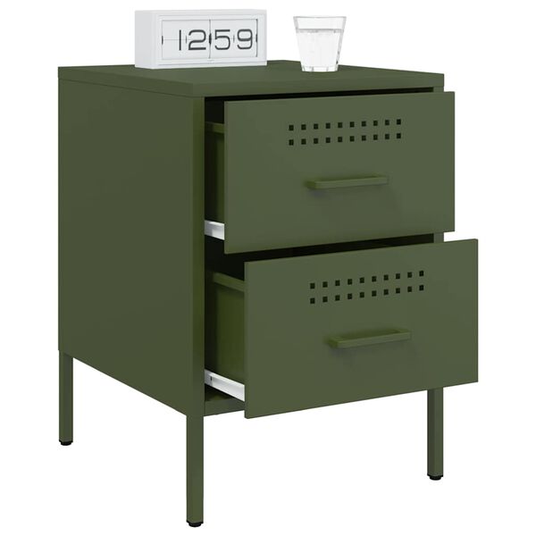 vidaXL Tables de chevet 2 pcs vert olive 36x39x50,5 cm acier
