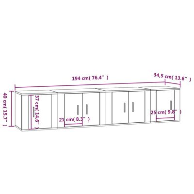 vidaXL Ensemble de meubles TV 4 pcs Chêne sonoma Bois d'ingénierie