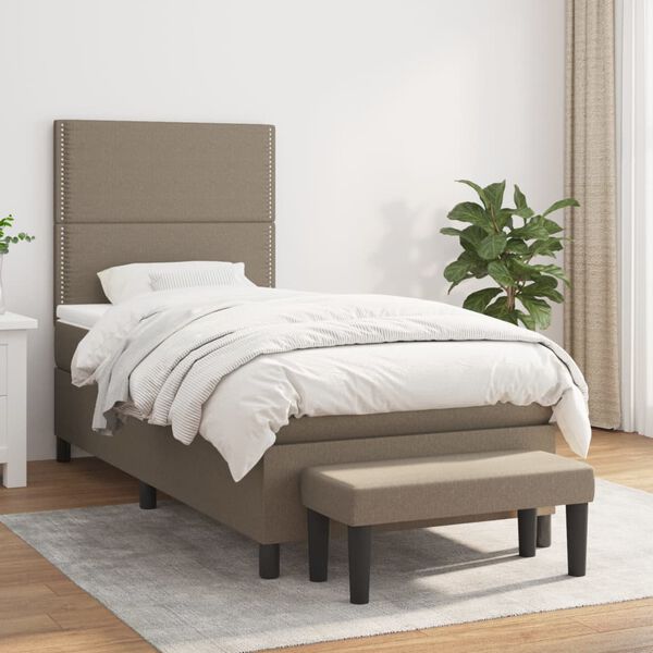vidaXL Sommier &agrave; lattes de lit avec matelas Taupe 90x190 cm Tissu