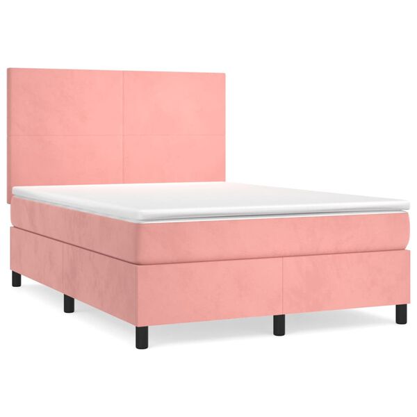 vidaXL Sommier &agrave; lattes de lit avec matelas Rose 140x190 cm Velours