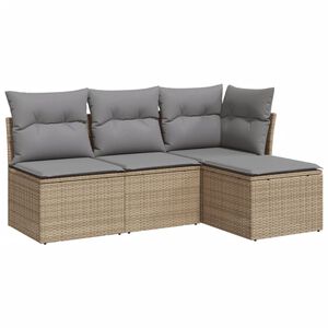 vidaXL Salon de jardin avec coussins 4 pcs beige r&eacute;sine tress&eacute;e