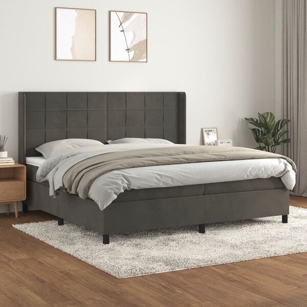 vidaXL Sommier &agrave; lattes de lit et matelas Gris fonc&eacute; 200x200cm Velours