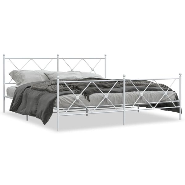 vidaXL Cadre de lit m&eacute;tal sans matelas et pied de lit blanc 180x200 cm
