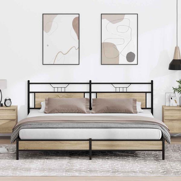 vidaXL Cadre de lit en métal sans matelas chêne sonoma 193x201 cm