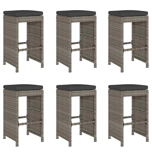 vidaXL Tabourets de bar de jardin et coussins lot de 6 r&eacute;sine tress&eacute;e