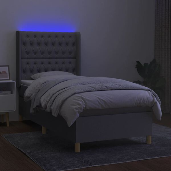 vidaXL Sommier &agrave; lattes de lit matelas LED Gris clair 90x200cm Tissu