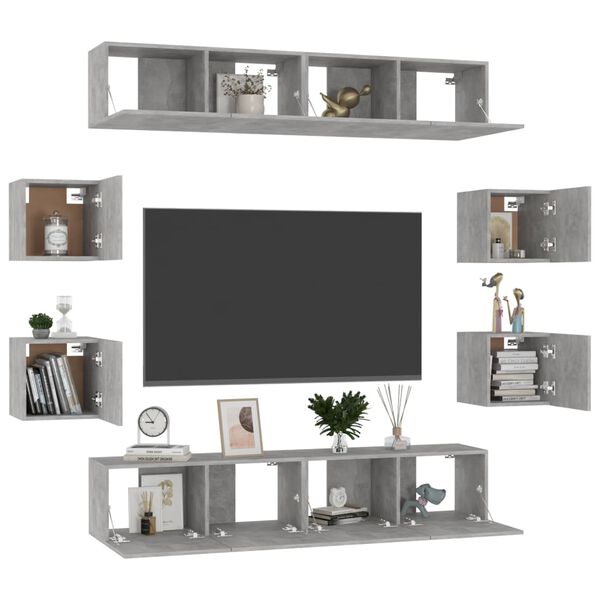 vidaXL Ensemble de meubles TV 8 pcs Gris b&eacute;ton Bois d'ing&eacute;nierie