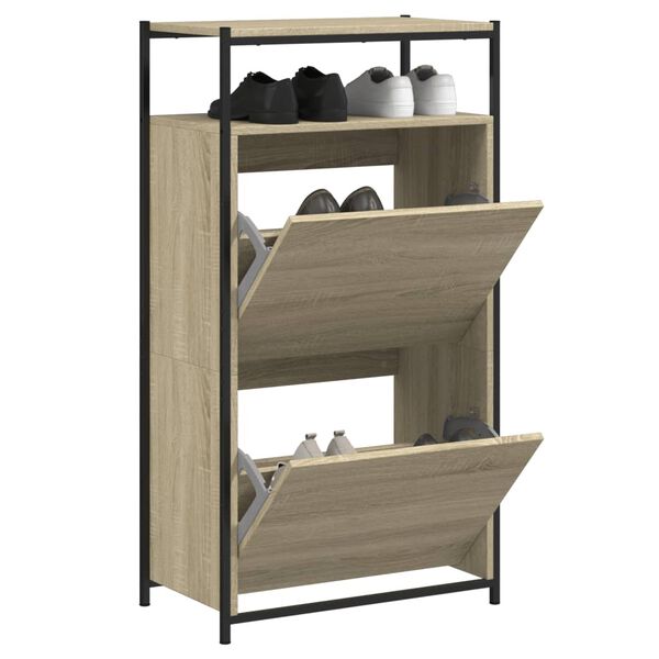 vidaXL Armoire &agrave; chaussures ch&ecirc;ne sonoma 60x34x112cm bois d'ing&eacute;nierie