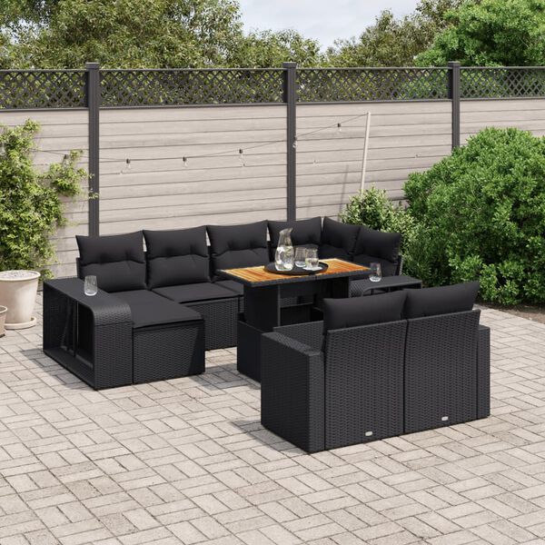 vidaXL Salon de jardin 11 pcs avec coussins noir r&eacute;sine tress&eacute;e