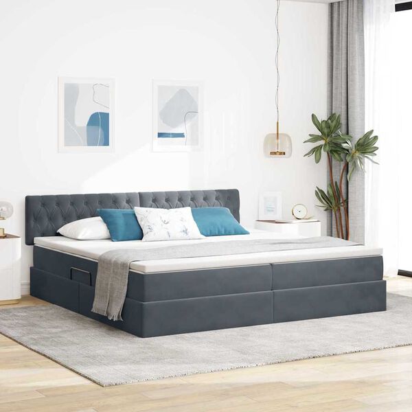 vidaXL Lit de Rangement avec matelas Gris fonc&eacute; 200 x 200 cm Velours
