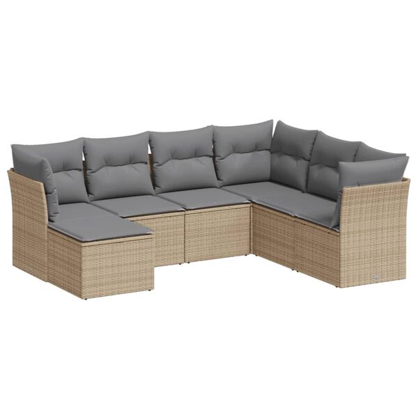 vidaXL Salon de jardin avec coussins 7 pcs beige r&eacute;sine tress&eacute;e