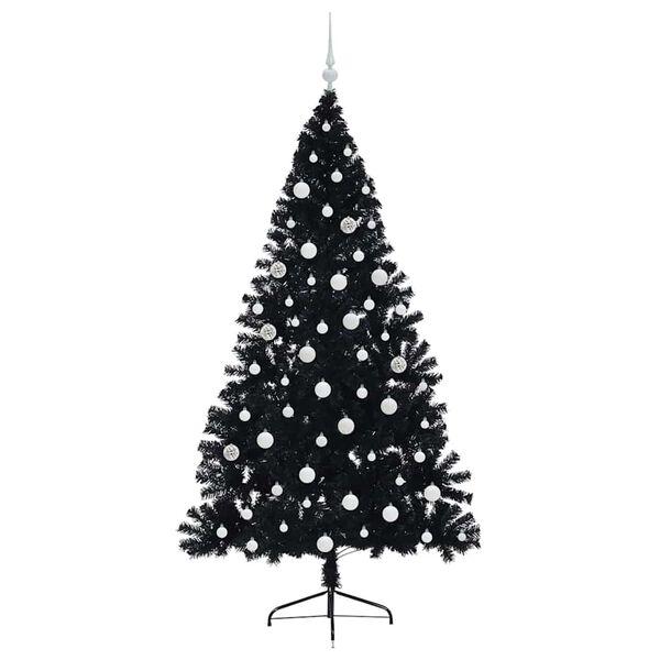 vidaXL Sapin de No&euml;l artificiel pr&eacute;-&eacute;clair&eacute; Noir 180 cm PVC
