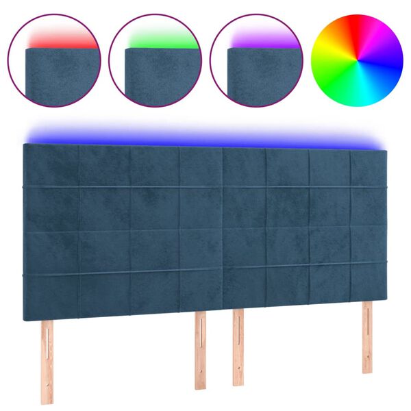 vidaXL T&ecirc;te de lit &agrave; LED Bleu fonc&eacute; 200x5x118/128 cm Velours