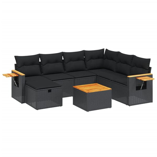 vidaXL Salon de jardin 8 pcs avec coussins noir r&eacute;sine tress&eacute;e