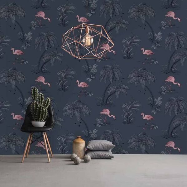 DUTCH WALLCOVERINGS Papier peint Flamant Bleu p&eacute;trole