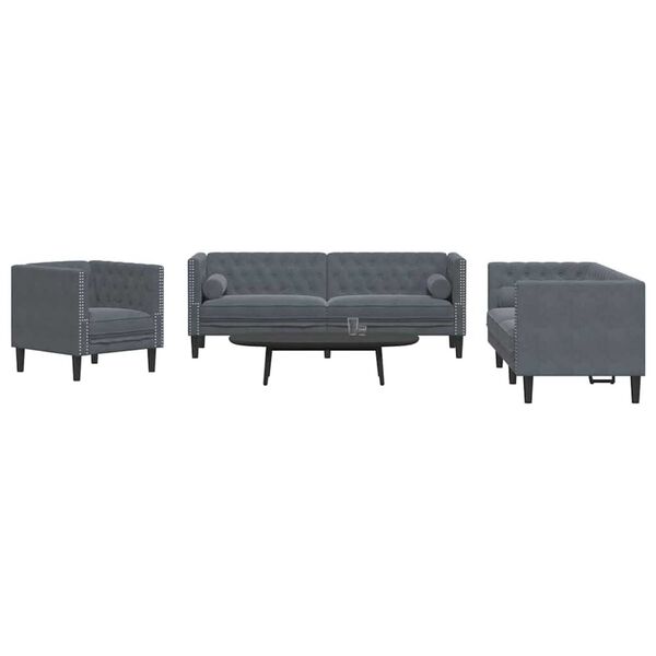 vidaXL Canap&eacute; de salon 3 pcs Gris fonc&eacute; 194 x 74,5 x 70,5 cm Velours