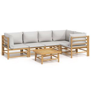 vidaXL Salon de jardin 6 pcs avec coussins gris clair bambou