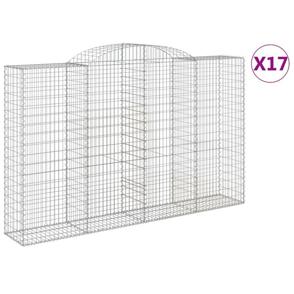 vidaXL Paniers &agrave; gabions arqu&eacute;s 17 pcs 300x50x180/200 cm fer galvanis&eacute;