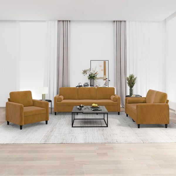 vidaXL Ensemble de canap&eacute;s 3pcs coussins d&eacute;coratifs et coussins Marron