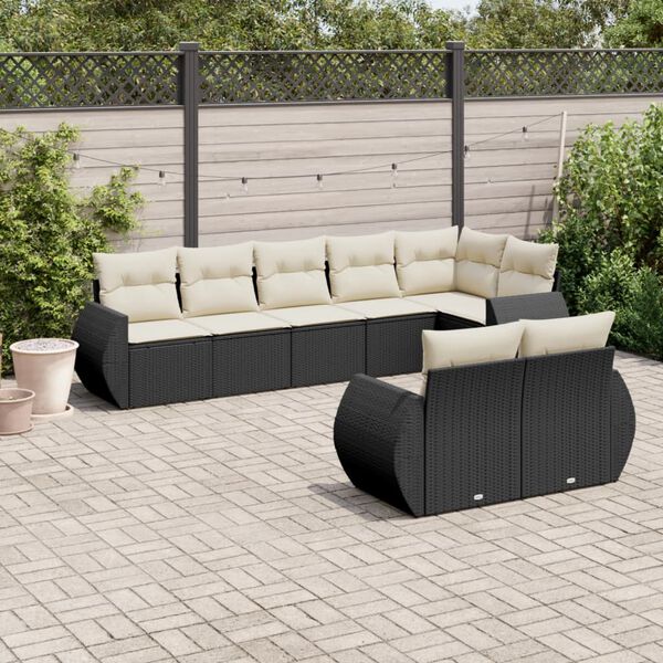 vidaXL Salon de jardin 8 pcs avec coussins noir r&eacute;sine tress&eacute;e