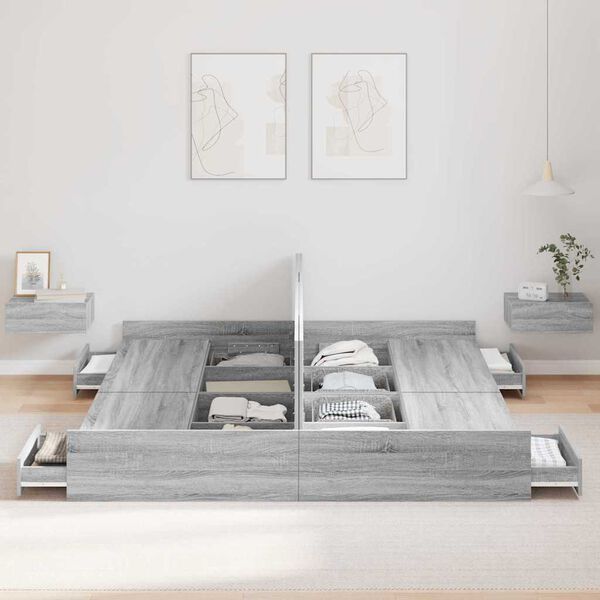 vidaXL Cadre de lit avec rangement Gris Sonoma 180 x 200 cm