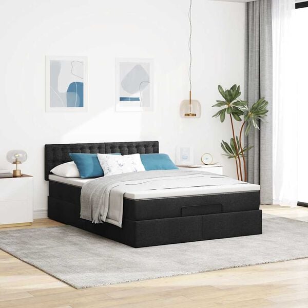 vidaXL Lit ottoman avec matelas noir 140x190 cm tissu