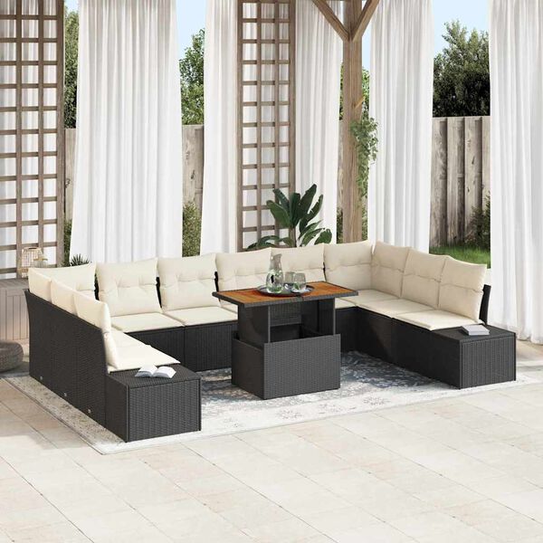 vidaXL Ensemble de canap&eacute; de jardin avec coussin 11 pcs Noir et Cr&egrave;me