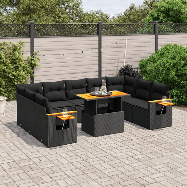 vidaXL Salon de jardin 11 pcs avec coussins noir r&eacute;sine tress&eacute;e