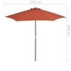 vidaXL Parasol d'extérieur avec mât en bois 270 cm Terre cuite