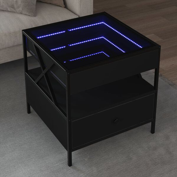 vidaXL Table basse avec LED Infinity noir 50x50x51 cm
