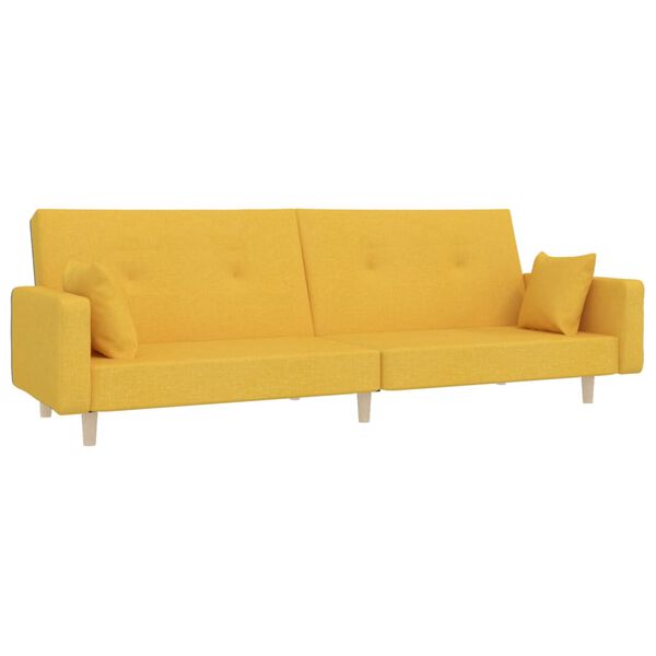 vidaXL Canap&eacute;-lit &agrave; 2 places avec deux oreillers Jaune Tissu