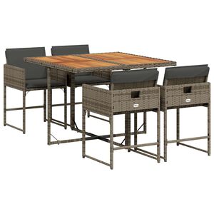 vidaXL Ensemble &agrave; manger de jardin 5 pcs coussins gris r&eacute;sine tress&eacute;e