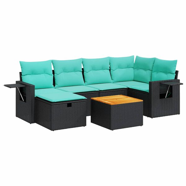 vidaXL Salon de jardin 7 pcs avec coussins noir r&eacute;sine tress&eacute;e