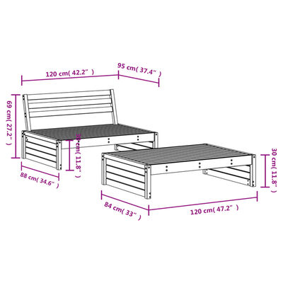 vidaXL Salon de jardin 2 pcs marron miel bois de pin massif