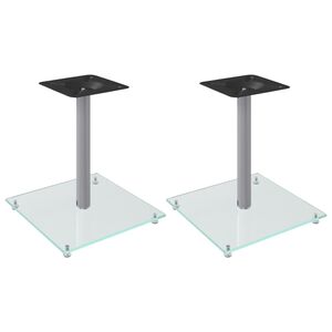 vidaXL Supports de haut-parleurs 2 pcs argent&eacute; verre tremp&eacute; 1 pilier