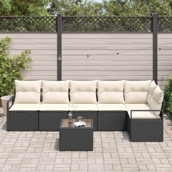 vidaXL Ensemble de canap&eacute; de jardin avec coussin 7 pcs Marron et Cr&egrave;me