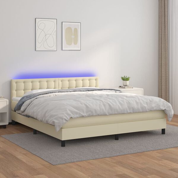 vidaXL Sommier &agrave; lattes de lit avec matelas et LED Cr&egrave;me 180x200 cm