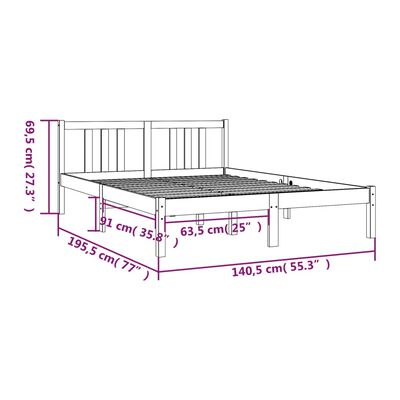 vidaXL Cadre de lit Noir Bois massif 135x190 cm Double