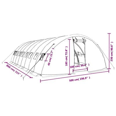 vidaXL Serre avec cadre en acier vert 40 m² 8x5x2,3 m